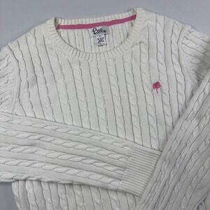Lilly Pulitzer White Cable Knit Sweater Palm Tree Logo Women's Fits Small